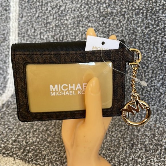 Michael Kors Kala Small Flap Key Ring Card Case Wallet MK Brown Black - Picture 8 of 13